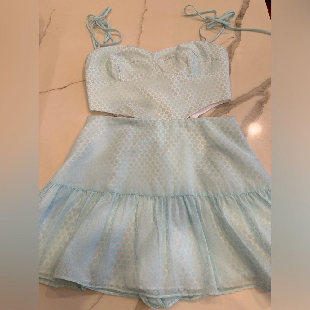 Amanda Uprichard Sky Blue Polka Dot Mini Dress